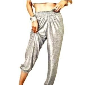 Anthro Gillian Silver Metallic Joggers - S